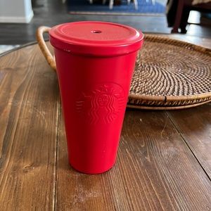 Matte red metal Starbucks tumbler